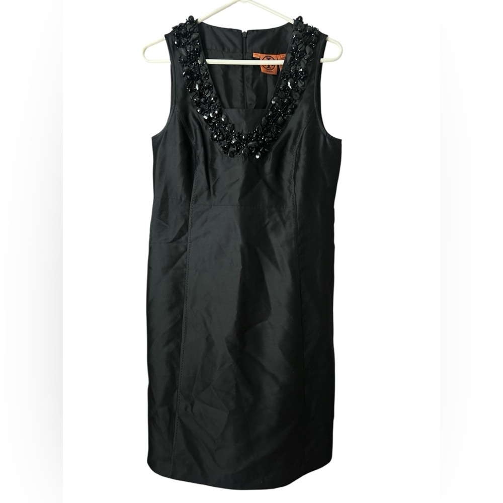 Tory Burch 100% Silk Black Beaded Cocktail Dress Women’s Size 10